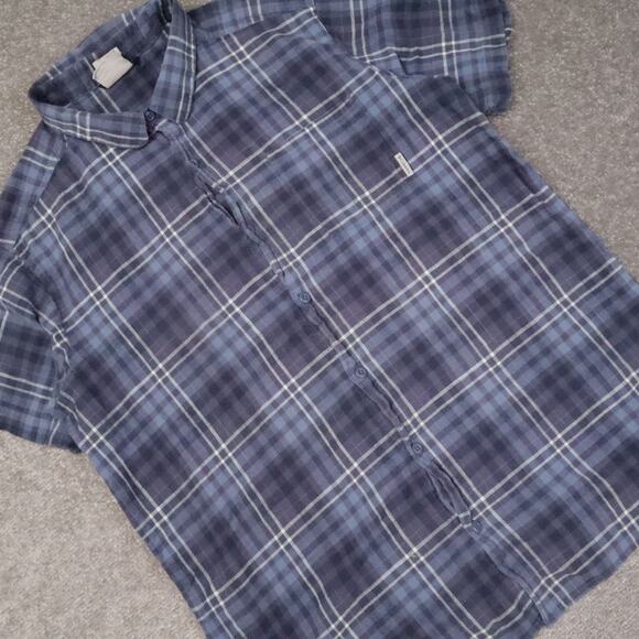 Columbia Regular Fit Plaid Large Blue Short Sleeve Full Button Collared Shirt - Picture 7 of 9